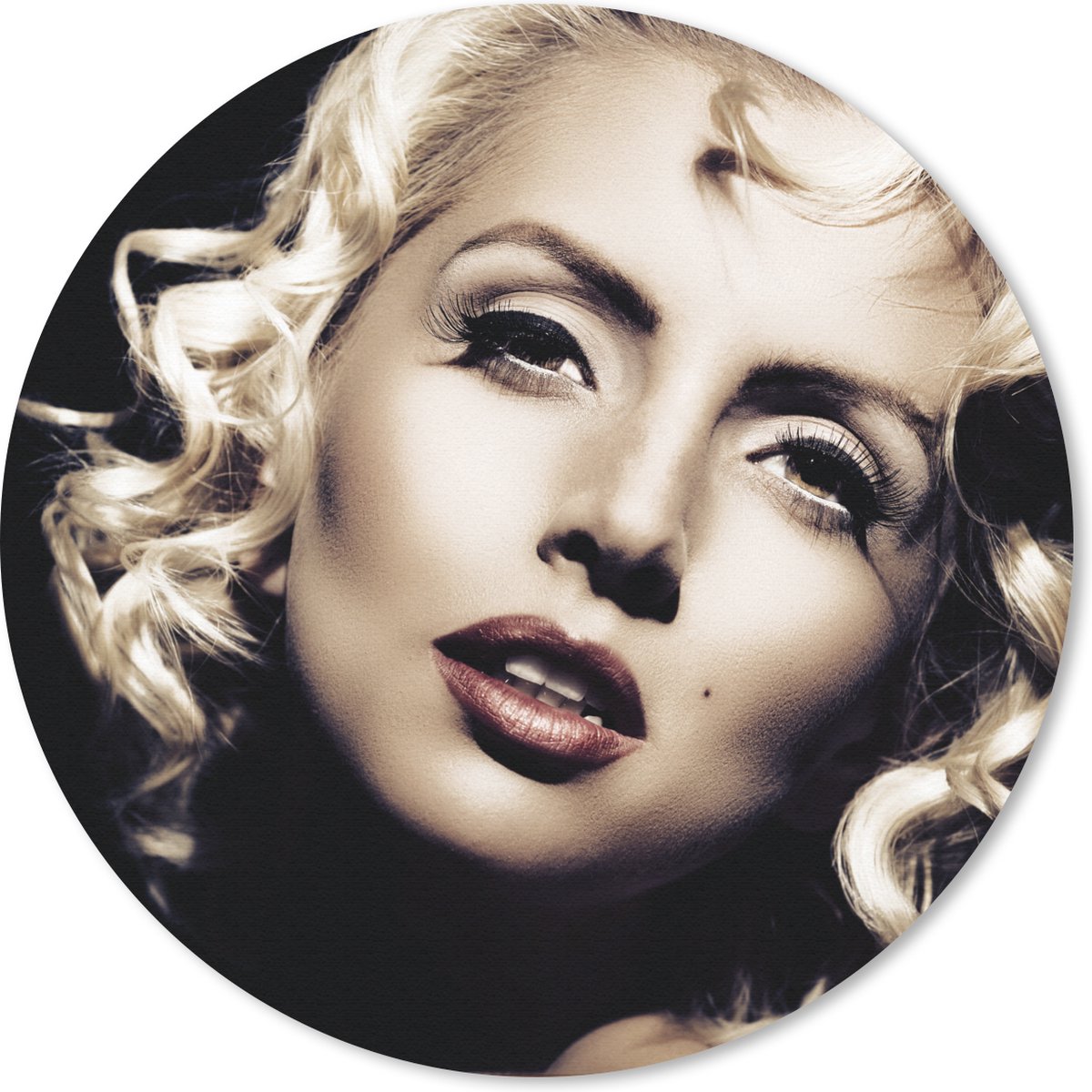 Muismat - Mousepad - Rond - Vrouw - Vintage - Lippenstift - Blond - Krullen - 30x30 cm - Ronde muismat