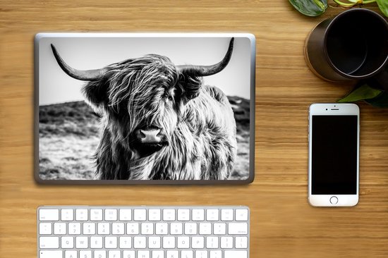 Autocollant pour ordinateur portable - 10,1 pouces - Highlander écossais - Nature - Vache - Zwart - Wit - 25x18cm - Autocollants pour ordinateur portable - Skin pour ordinateur portable - Housse