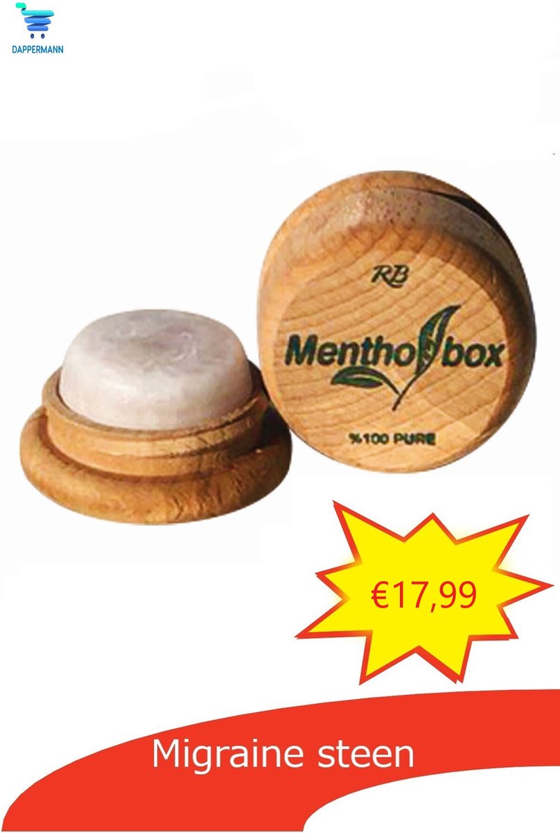 Dappermann | Mentholbox - Migraine steen - Menthol steen - Massage steen | 100% Biologisch | 6 gram