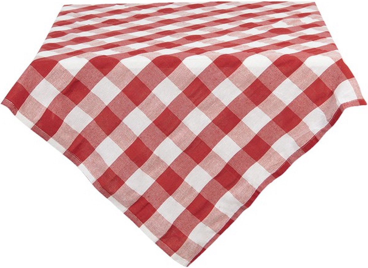thumbnail: Geruit Tafelkleed Landelijke Stijl - 100% Katoen, 100x100 Cm, Rood-wit Geruit