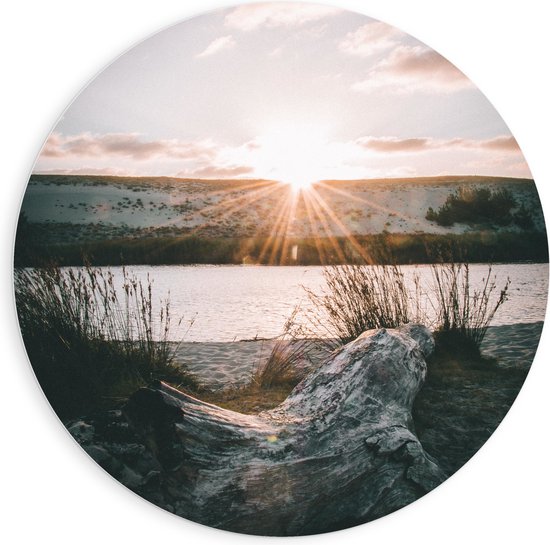 WallClassics - PVC Schuimplaat Muurcirkel - Ondergaande Zon aan Duinen - 90x90 cm Foto op Muurcirkel (met ophangsysteem)