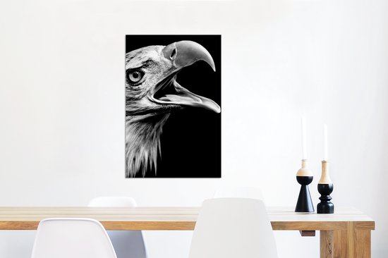 Wanddecoratie Metaal - Aluminium Schilderij Industrieel - Adelaar - Portret - Roofvogels - Zwart - Wit - Vogel - 60x90 cm - Dibond - Foto op aluminium - Industriële muurdecoratie - Voor de woonkamer/slaapkamer