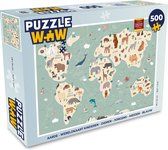 Puzzel Aarde - Wereldkaart kinderen - Dieren - Jongens - Meiden - Blauw - Legpuzzel - Puzzel 500 stukjes