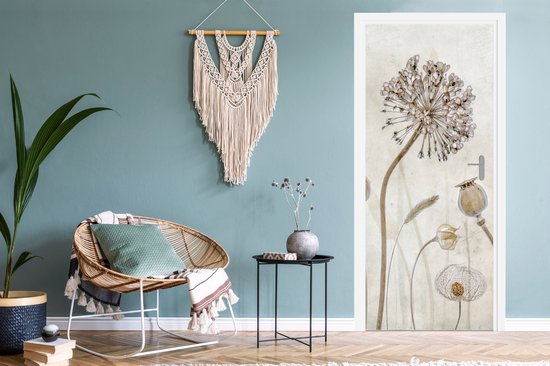 Sticker pour porte Fleurs - Aquarelle - Nature Morte - Marron - Vintage - 90x215 cm - Affiche de porte