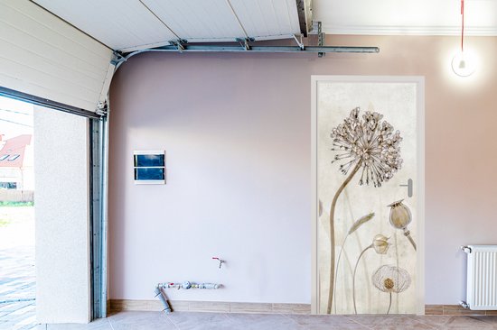 Sticker pour porte Fleurs - Aquarelle - Nature Morte - Marron - Vintage - 90x215 cm - Affiche de porte