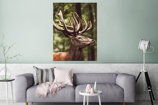 Aluminium schilderij 120x160 cm - Wanddecoratie metaal - Hert - Natuur - Gewei - Bos - Dieren - Metalen muurdecoratie woonkamer - Decoratie industrieel - Foto op dibond - Industriële accessoires slaapkamer