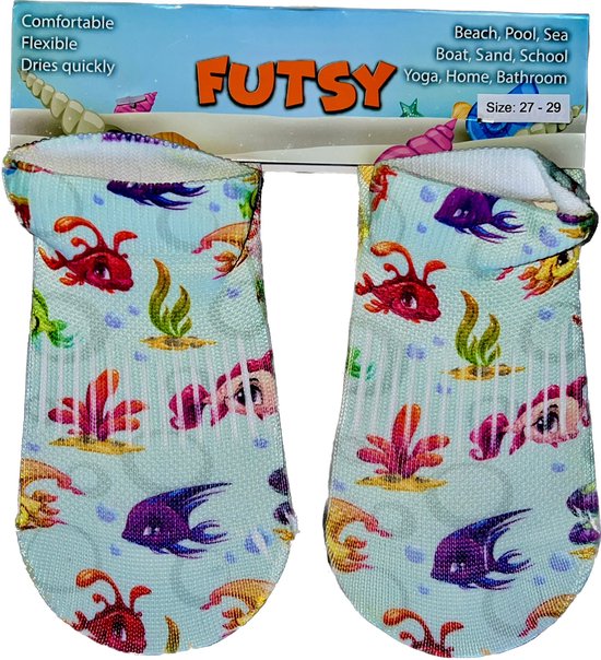 Futsy - Poisson - Chaussettes de natation antidérapantes enfant - Chaussons de bain - Chaussons Chaussures aquatiques - Taille 27/29