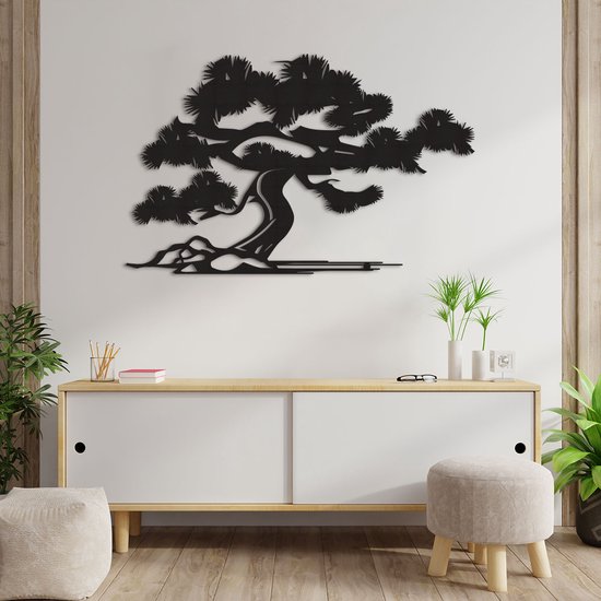 Wanddecoratie - Bonzai - Hout - Wall Art - Muurdecoratie - Zwart - 89 x 56 cm