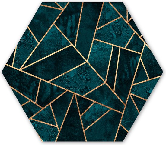 Hexagon wanddecoratie - Kunststof Wanddecoratie - Hexagon Schilderij - Stenen - Goud - Luxe - Patronen - Abstract - 37x32 cm