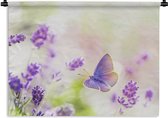 Wandkleed - Wanddoek - Lavendel - Vlinder - Bloemen - 120x90 cm - Wandtapijt