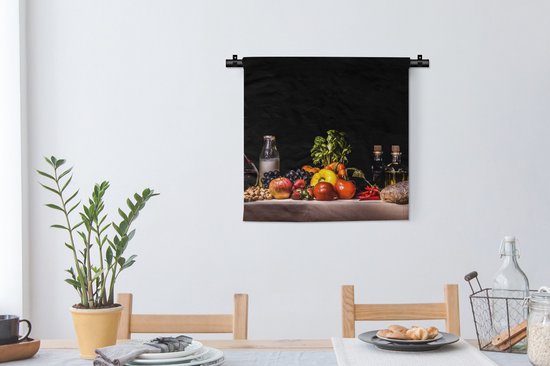 Tapisserie Murale - Nappe Murale - Nature Morte - Manger - Boire - Fruit - Zwart - 60x60 cm - Tapisserie