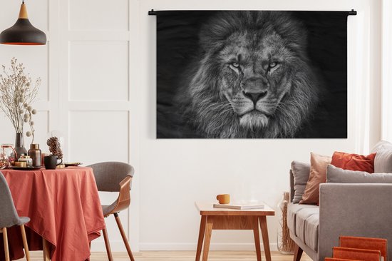 Tapisserie - Lion - Animaux - Portrait - Zwart et blanc - Tapisserie - Katoen - Décoration salon - Tapisserie - Tapisseries pour intérieur - 180x120 cm - Tapisserie - Décoration murale murale - Décoration murale murale - Tapisseries - Tapisserie