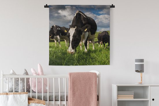 Tapisserie murale - Toile murale - Vaches - Animaux - Herbe - Prairie - Ferme - 90x90 cm - Tapisserie