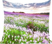 Sierkussens - Kussentjes Woonkamer - 60x60 cm - Lavendel - Bloemen - Zonsondergang - Paars - Weide