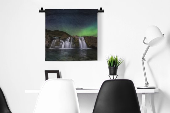 Tenture murale - Tissu mural - Aurores boréales - Cascade - Islande - 60x60 cm - Tapisserie murale