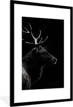 Fotolijst incl. Poster - Hert - Zwart - Portret - Gewei - Dieren - 80x120 cm - Posterlijst