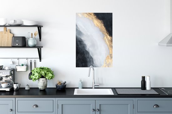 Poster Abstract - Verf - Goud - Zwart - Marmer - 40x60 cm