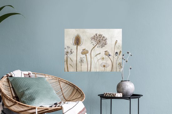 Stickers muraux - Sticker Foil - Fleurs - Aquarelle - Nature Morte - Marron - Vintage - 40x30 cm - Film Adhésif - Stickers muraux Muraux Chambre Enfant - Papier Peint Auto Adhésif