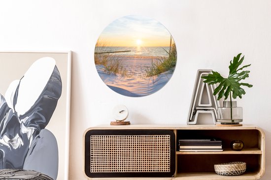 Cercle Mural - Cercle Mural - Plage - Soleil - Dune - Herbe - Sable - Horizon - Aluminium - Dibond - 60x60 cm - Intérieur et Extérieur