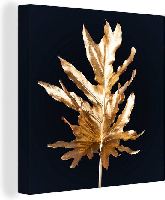 Canvas Schilderij Bladeren - Goud - Herfst - Natuur - Luxe - 20x20 cm - Wanddecoratie