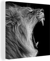 Canvas schilderij - Dieren - Leeuw en Leeuwin - Natuur - Zwart - Wit - Lion - Schilderijen op Canvas - Kamer decoratie - 20x20 cm - Canvasdoek - Wanddecoratie