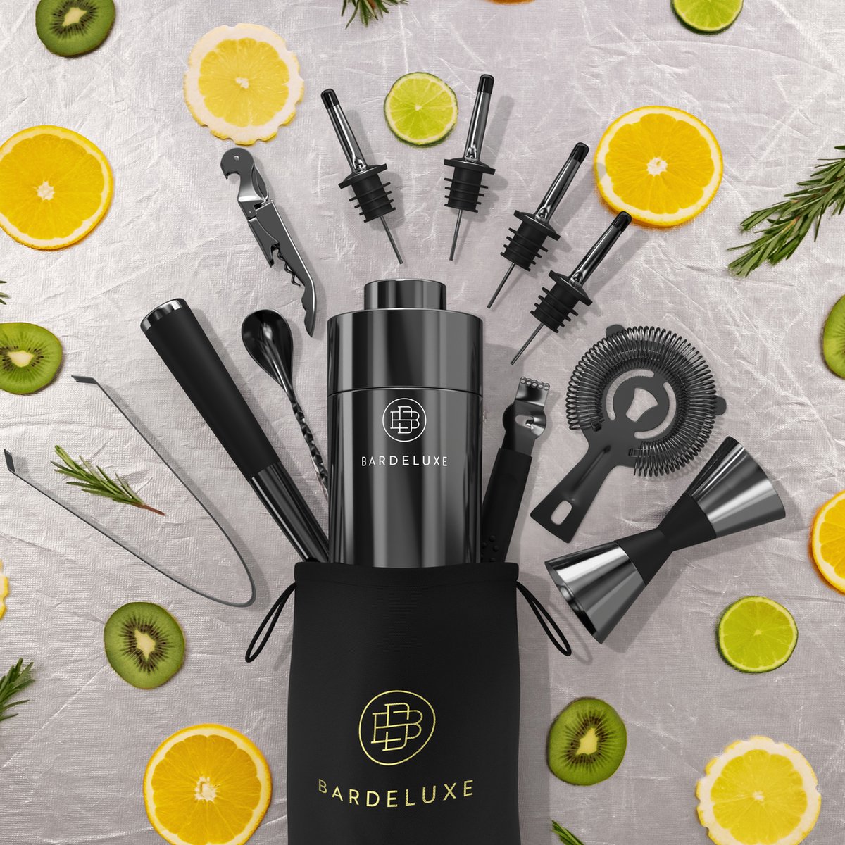 BarDeluxe® Cocktail Set - 12-Delig - Cocktailshaker 750 ml - Roestvrij Staal - Inclusief Luxe Geschenkdoos - Opbergtasje & Receptenboek - Zwart — cadeau in Kookcadeaus - foto 8
