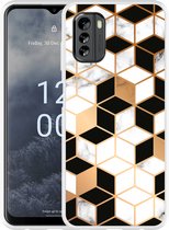 Nokia G60 Hoesje Black-white-gold Marble - Designed by Cazy