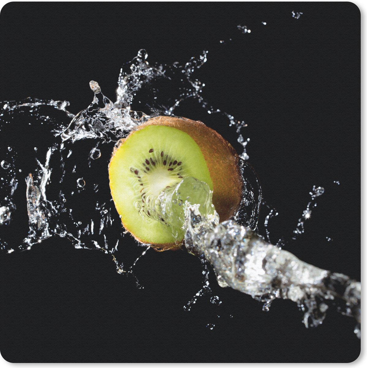 Muismat 30x30 cm - Mousepad Kiwi - Fruit - Stilleven - Water - Zwart - Muismatten