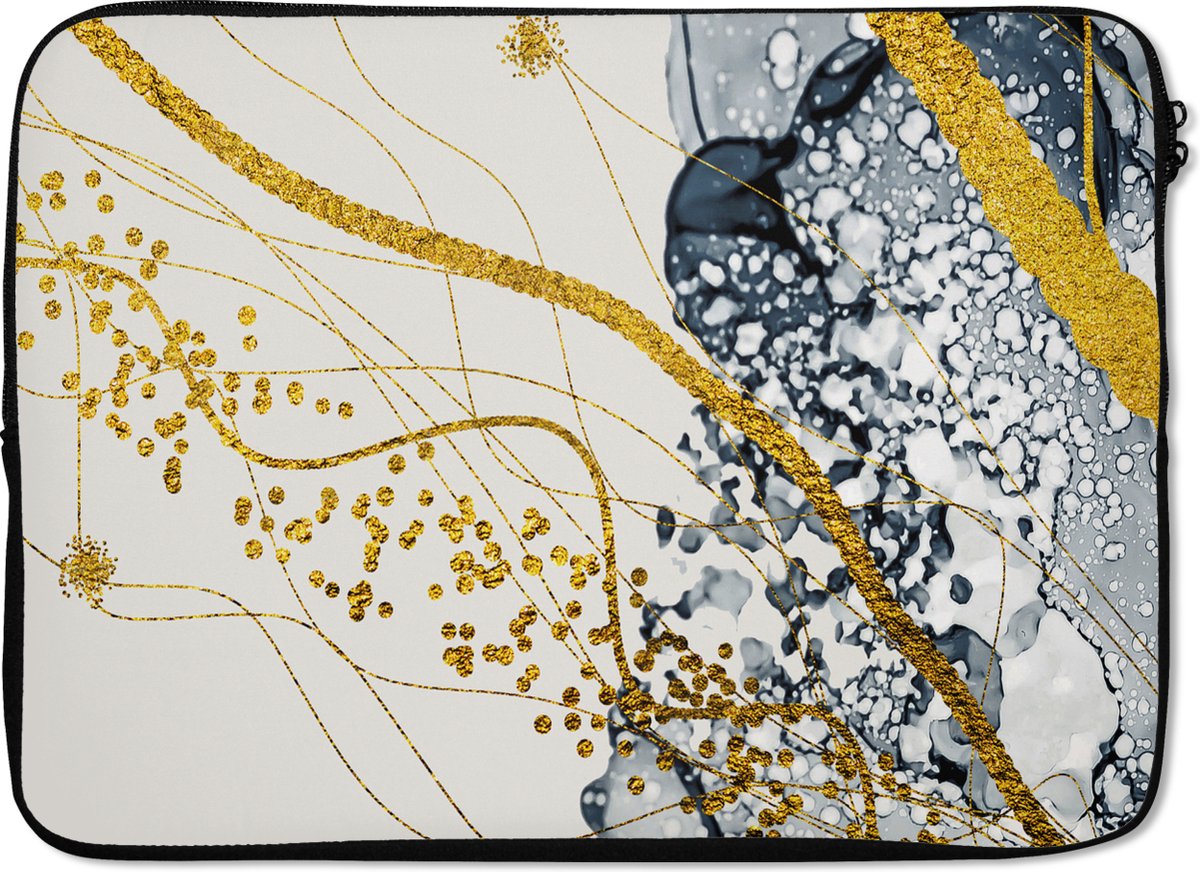 Laptophoes 14 inch - Abstract - Goud - Natuur - Kunst - Laptop sleeve - Binnenmaat 33x23 cm - Zwarte achterkant