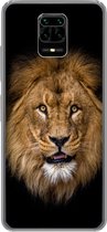 Geschikt voor Xiaomi Redmi Note 9 Pro hoesje - Leeuw - Portret - Zwart - Dieren - Siliconen Telefoonhoesje