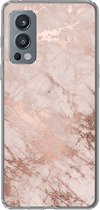 Geschikt voor OnePlus Nord 2 5G hoesje - Marmer print - Roze - Luxe - Marmer printlook - Glitter - Design - Siliconen Telefoonhoesje