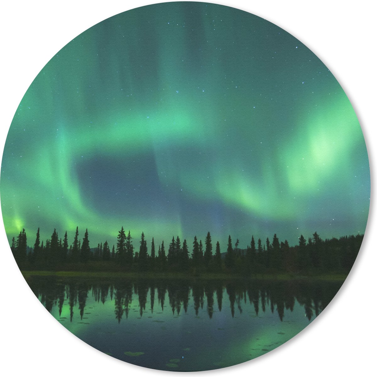 Muismat rond 30x30 cm - Mousepad Noorderlicht - Bomen - Water - Alaska - Ronde muismatten