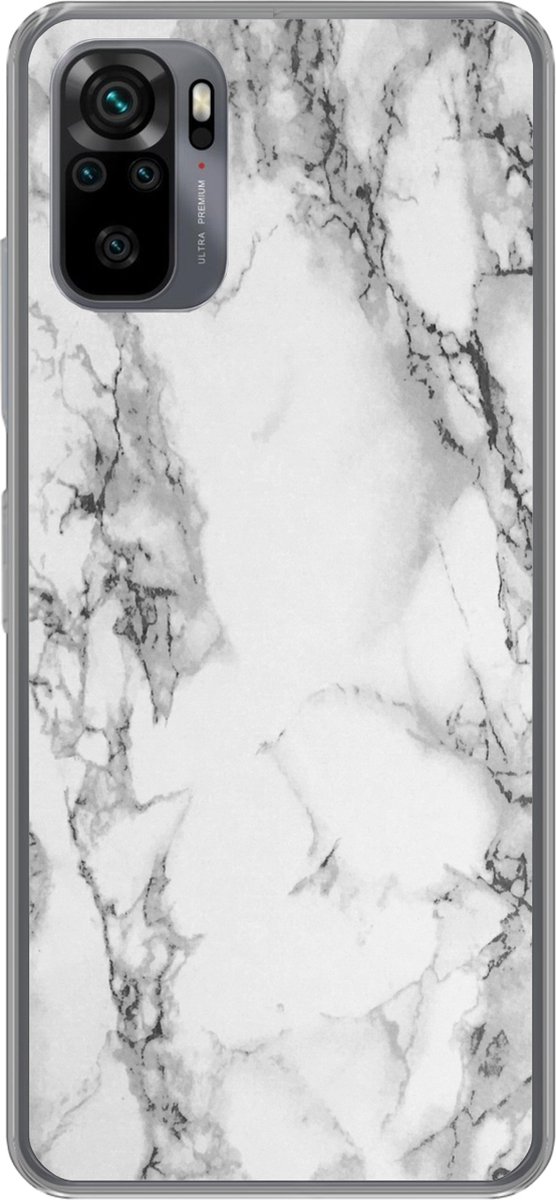 Telefoonhoesje Geschikt voor Xiaomi Geschikt voor Redmi Note 10 Pro hoesje - Marmer print - Steen - Wit - Grijs - Zwart - Marmer printlook - Siliconen Telefoonhoesje Telefoonhoesje
