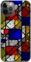 Telefoonhoesje Geschikt voor iPhone 12 Pro hoesje - Mondriaan - Glas in lood - Oude Meesters - Kunstwerk - Abstract - Schilderij - Siliconen Telefoonhoesje
