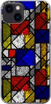 Telefoonhoesje Geschikt voor iPhone 13 hoesje - Mondriaan - Glas in lood - Oude Meesters - Kunstwerk - Abstract - Schilderij - Siliconen Telefoonhoesje