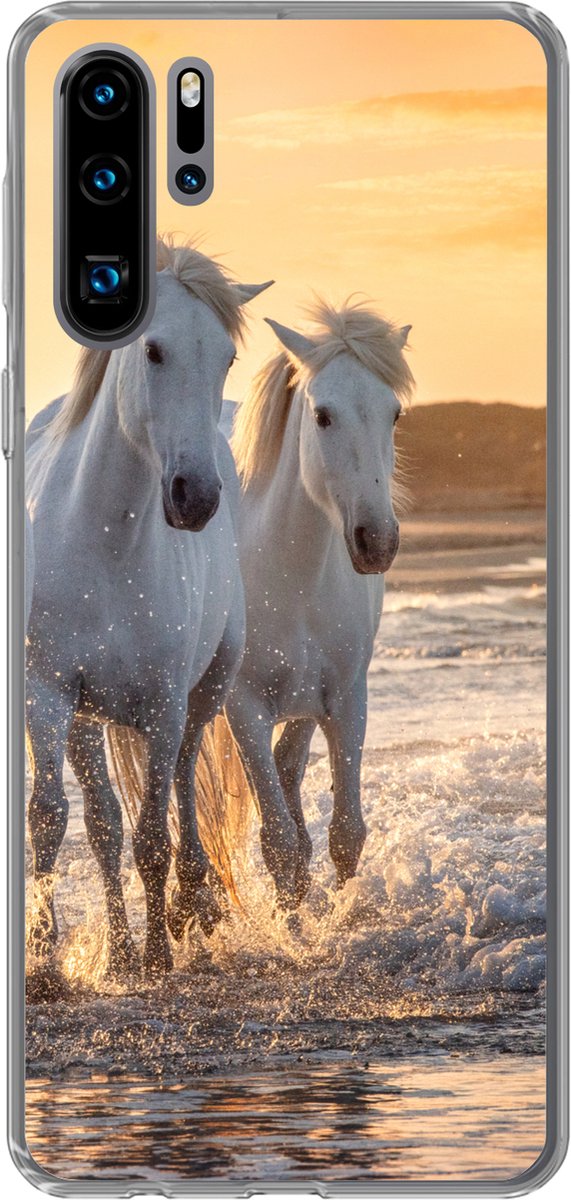 Telefoonhoesje Geschikt voor Huawei P30 Pro hoesje - Paarden - Water - Strand - Dieren - Siliconen Telefoonhoesje Telefoonhoesje