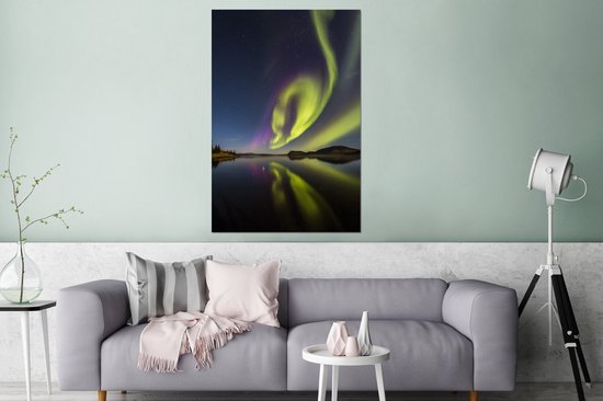 Décoration murale Métal - Peinture Aluminium Industriel - Aurores boréales - Suède - Violet - Water - Vert - 120x180 cm - Dibond - Photo sur aluminium - Décoration murale industrielle - Pour le salon/chambre