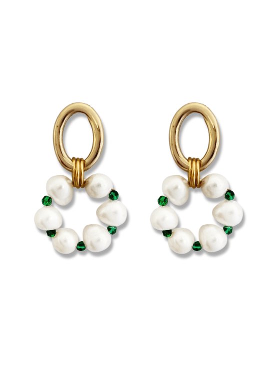 Zatthu Jewelry - N22FW515 - Jels oorbellen met parels en groene kraaltjes
