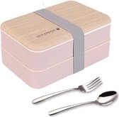Boîte à bento originale boîtes à lunch contenant séparateur de paquets style japonais avec cuillère et fourchette en acier inoxydable (rose)