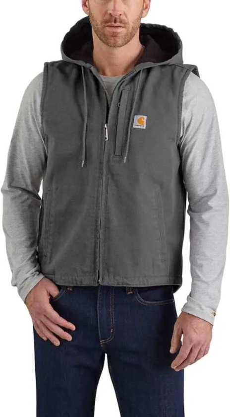 Carhartt Herren Weste Knoxville mit Kapuze Relaxed Fit Washed Duck Vest Gravel-S