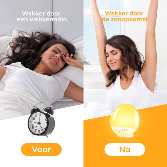 BrightLife Wake Up Light Wekker - Licht Wekker - Wekkerradio - 7 Kleuren - Slaaphulp