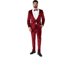OppoSuits Velvet Vibes - Heren Tuxedo Smoking - Velvet Pak - Kerst Outfit - Kerst - Rood - Maat EU 50