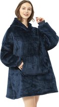 Hoodie Deken - Oversized Hoodie - Hoodie Blanket - Plaid met mouwen - Sherpa - Blauw