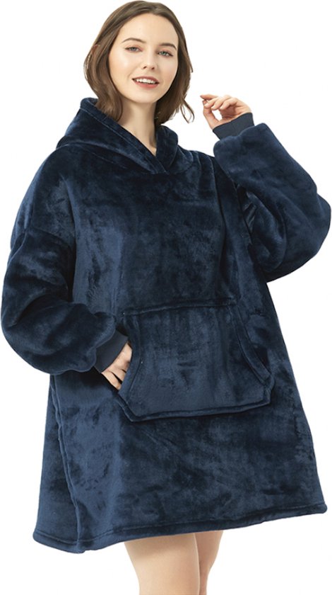 Couverture à capuche - Sweat à capuche surdimensionné - Blanket à capuche - Plaid avec manches - Sherpa - Blauw