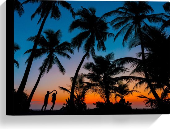 WallClassics - Canvas  - Silhouette van Palmbomen op een Tropisch Strand - 40x30 cm Foto op Canvas Schilderij (Wanddecoratie op Canvas)