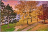 WallClassics - Drapeau - Arbres d'automne dans un village - 60x40 cm Photo sur Drapeau Polyester