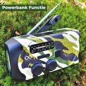 Noodradio - Solar - Opwindbaar - Camouflage - Powerbank zonneenergie - Zaklamp - draagbare radio