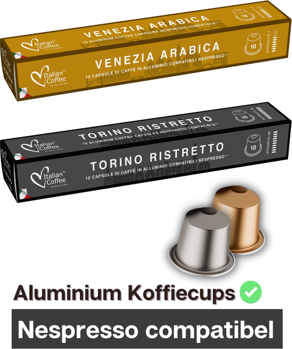 Nespresso compatibele Aluminium cups - Ristretto Torino en Arabica Venezia by Italian Coffee - Aluminium Capsules - Voordeelpakket - 200 koffie capsules Combo Pack