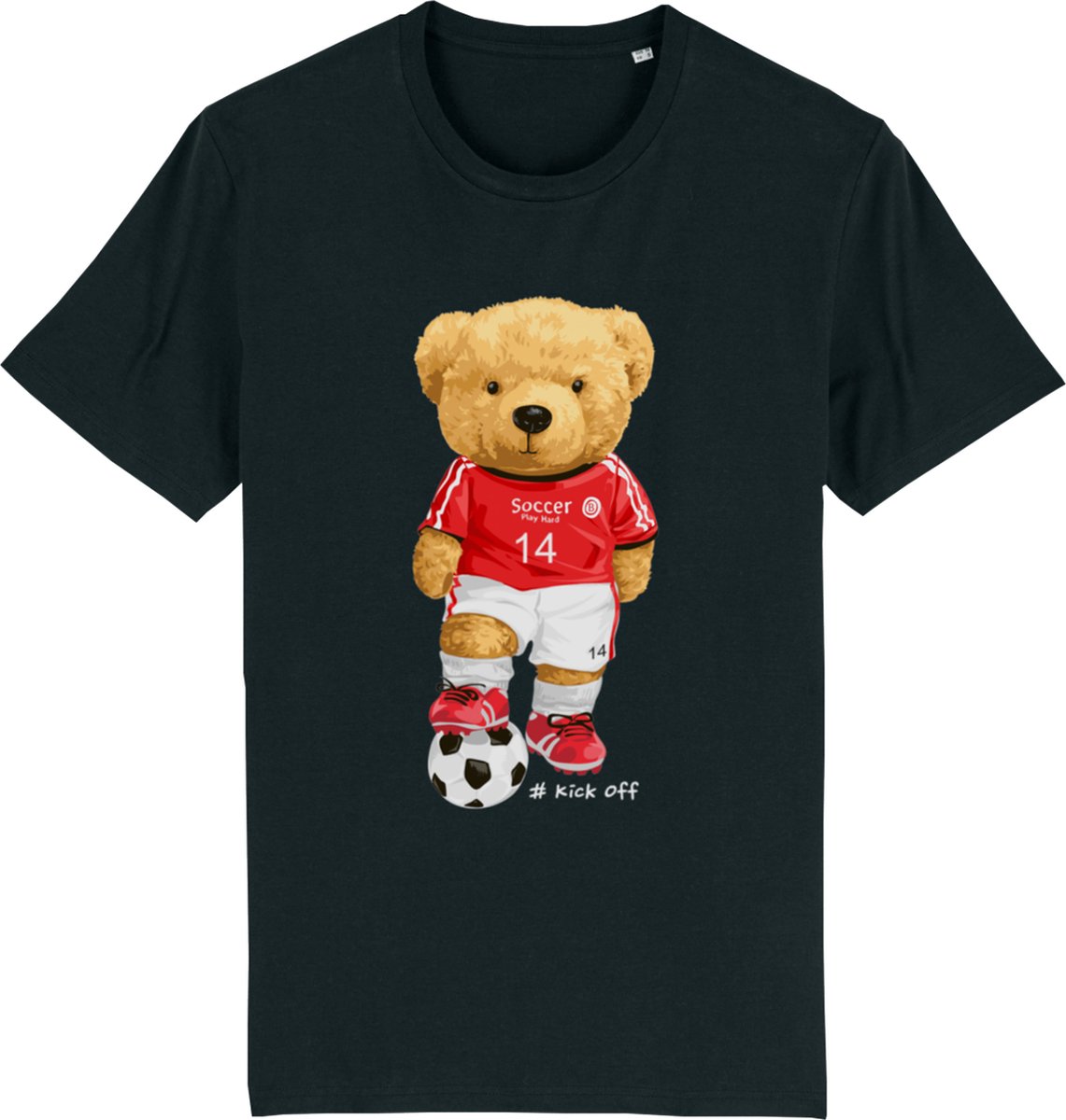 Jongens Meisjes T Shirt - Beer met Voetbal - Zwart - Maat 116