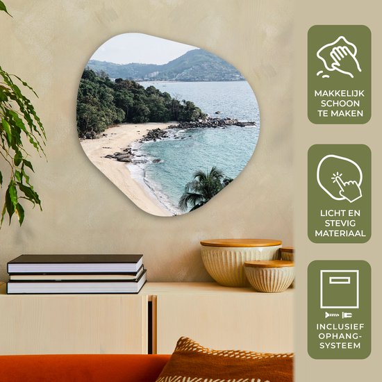 Décoration murale bio - Décoration murale en plastique - Tableau bio - Plage - Été - Arbres - Mer - 60x60 cm - Forme miroir bio sur plastique